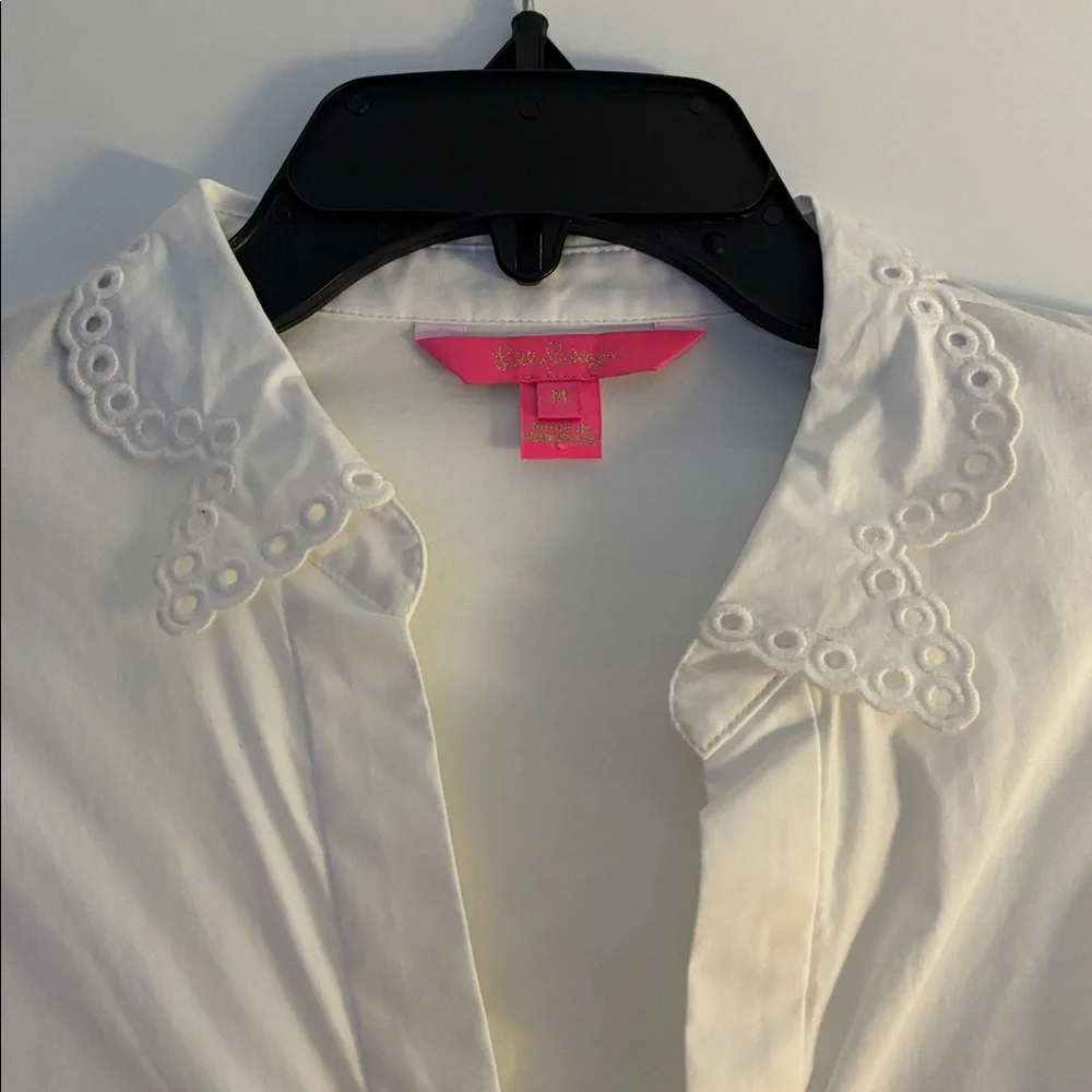 Lilly Pulitzer White Lace Trim Blouse, Medium - Picture 3 of 5